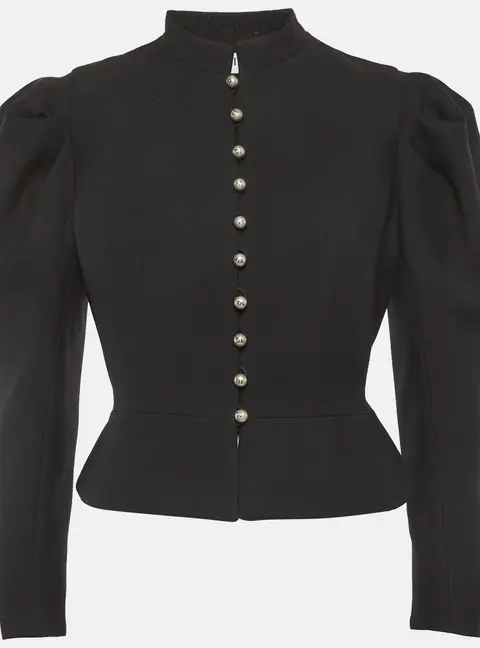 Christian Dior Black Wool Blend Crepe Cropped Puffed Sleeve Blazer M