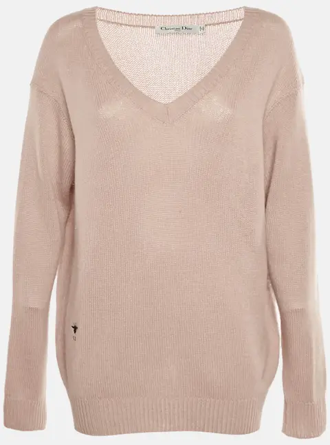 Christian Dior Pink Wool Knit V-Neck Sweater L
