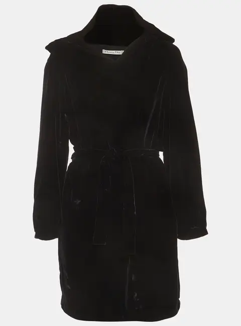 Christian Dior Black Velvet Belted Hoodie Mini Dress M