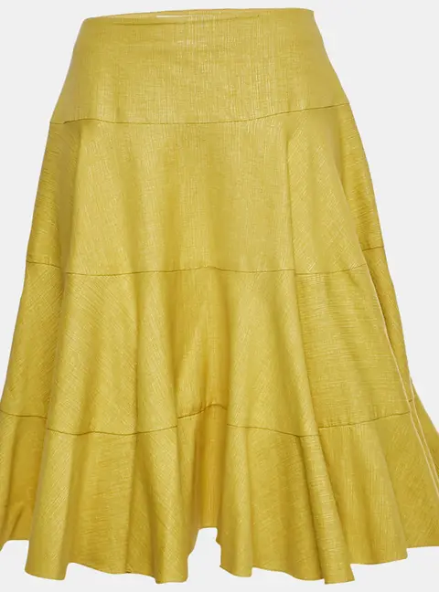 Christian Dior Yellow Cotton Blend Flared Short Skirt M