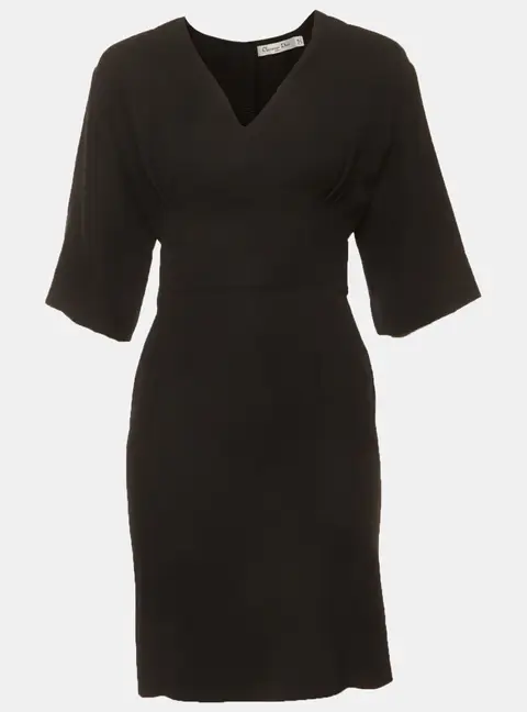Christian Dior Black Crepe V-Neck Mini Dress S