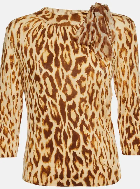 Christian Dior Brown Leopard Printed Cotton Knit Top L