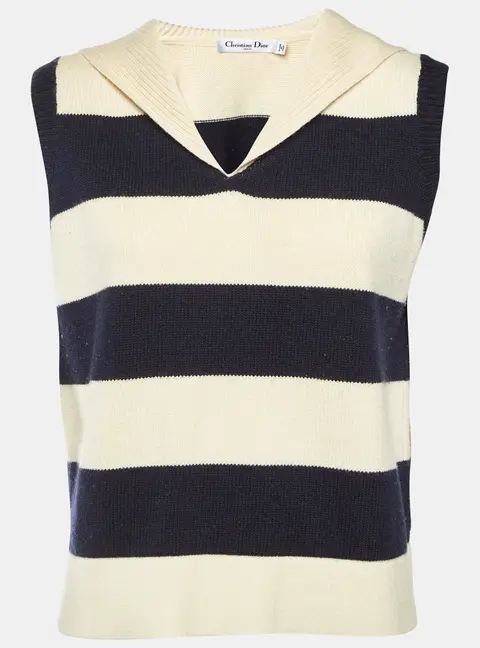 Dior Cream Striped Wool & Cashmere Sleeveless Sweater L