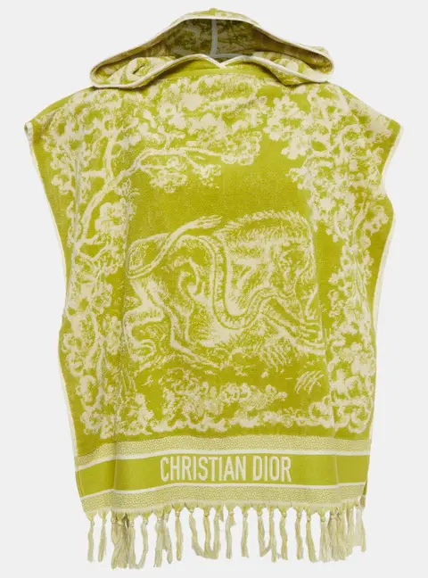 Christian Dior Green Toile de Jouy Terry Hooded Poncho One Size