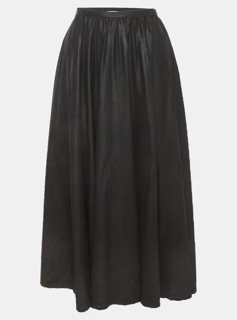 Christian Dior Black Coated Denim Pleated Midi Skirt M