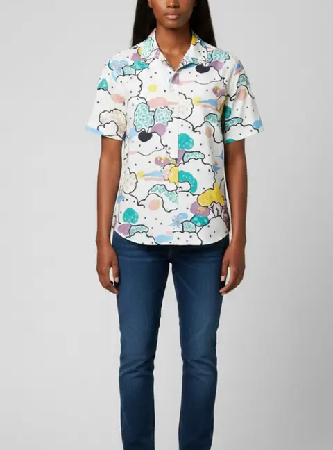 Dior White Fantaisie Print Cotton Short Sleeve Shirt S