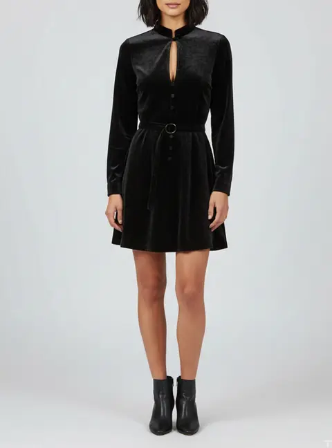 Christian Dior Black Velvet Belted Mini Dress S