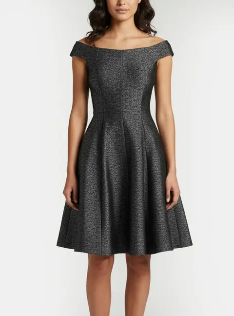 Christian Dior Monochrome Textured Silk Blend Off Shoulder Mini Dress M