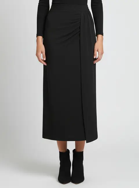 Christian Dior Black Jersey Draped Maxi Skirt L