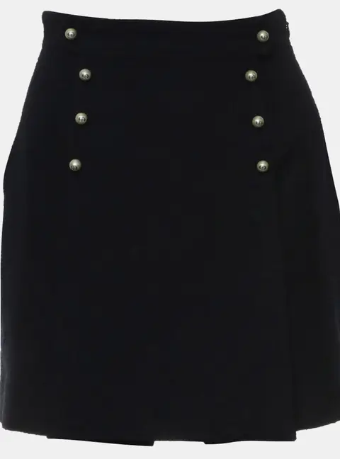 Dior Black Tweed Pearl Logo Button Skirt Size S