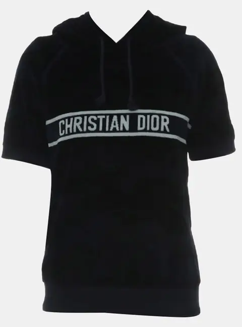 Dior Dark Blue Velour Logo Hooded Top S