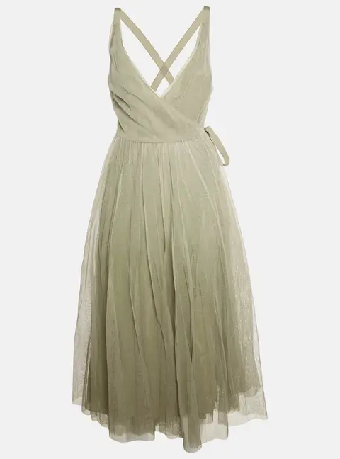 Christian Dior Sage Green Tulle Wrap Strappy Maxi Dress M