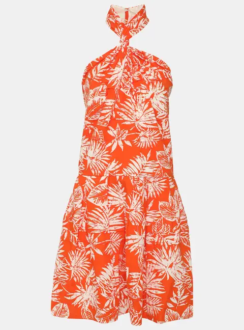 Dior Orange Printed Cotton Backless Mini Dress M