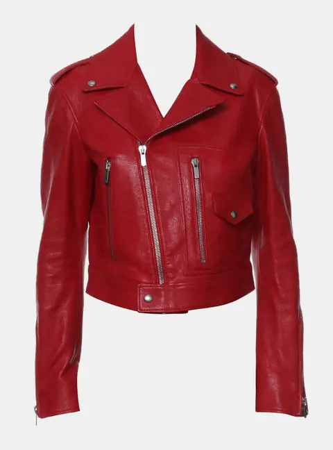 Dior Red Leather Zipped Biker Jacket S