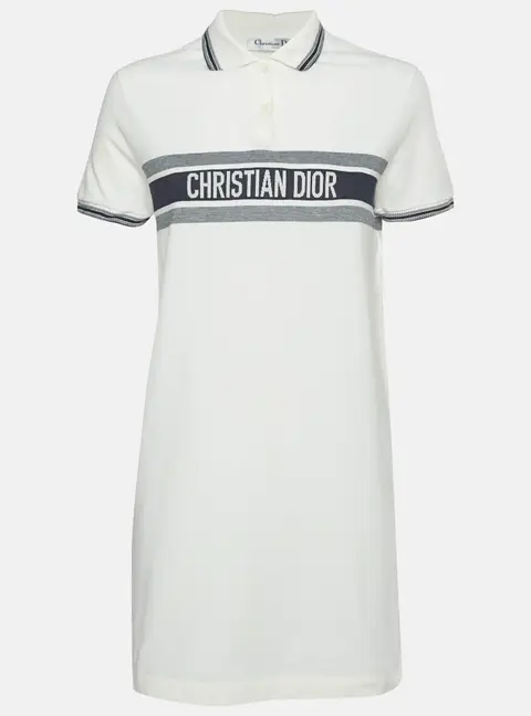 Christian Dior White Logo Print Cotton Pique Polo T-Shirt M