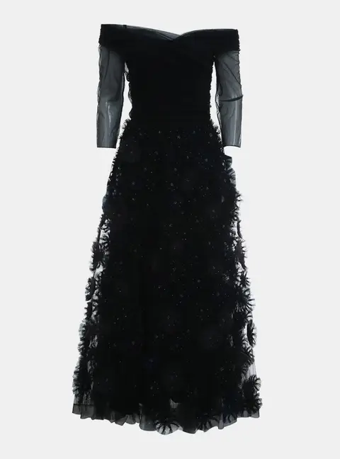Dior Long Sleeve Sheer Floral-Applique Dress US 6