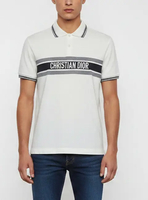 Christian Dior White/Navy Blue Striped Logo Jersey Polo T-Shirt L