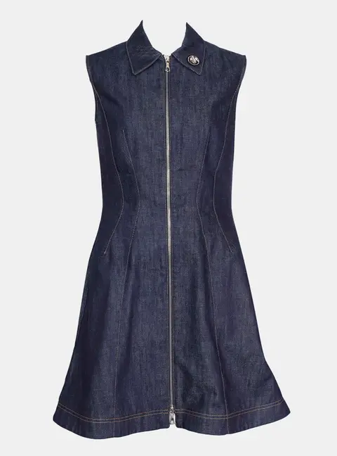 Dior Denim Zip Up Dress with Embroidered Collar FR 38