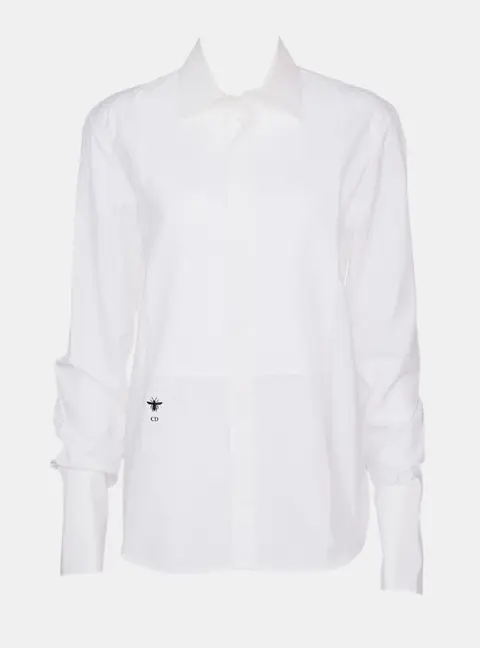 Dior White Cotton Blouse with Plastron Size M