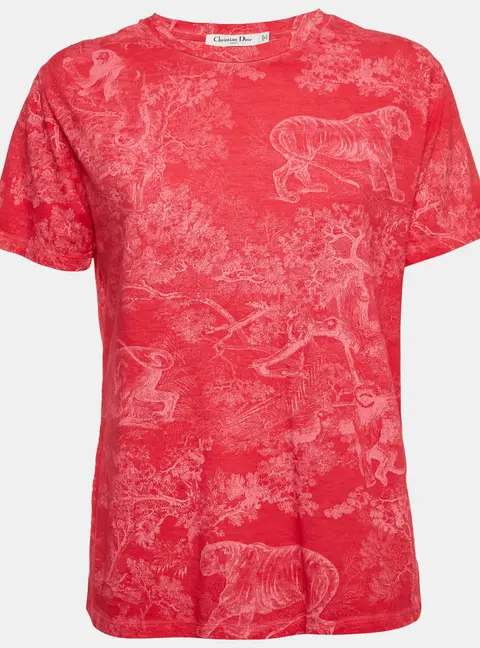 Christian Dior Pink Toile de Jouy Print Jersey Crewneck T-Shirt M