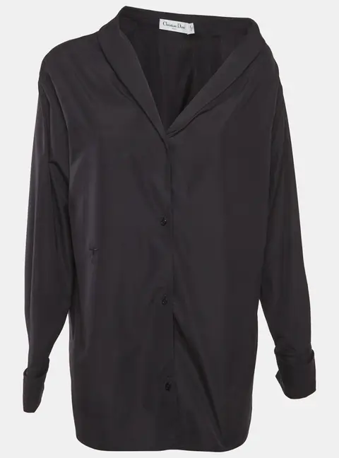 Christian Dior Black Logo Embroidered Poplin Asymmetric Shirt M
