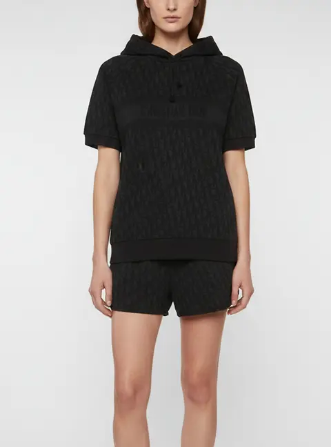 Christian Dior Black Oblique Jersey Hoodie and Shorts Set S/M