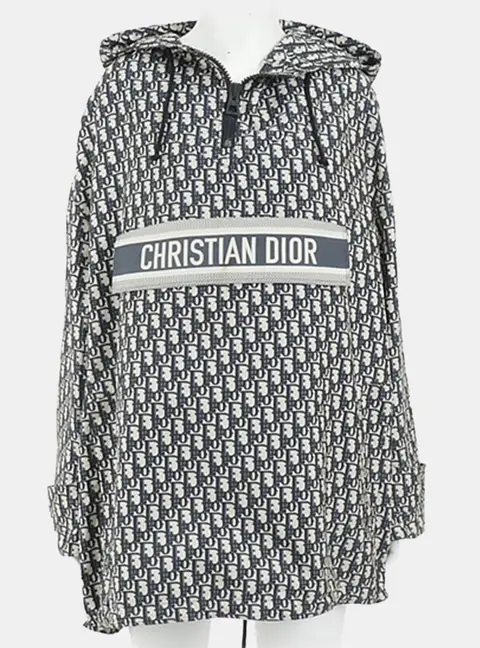 Christian Dior Oblique Anorak Beige/Navy Blue Polyester Size XS