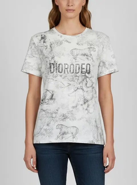 Christian Dior Off White Diorodeo Jungle Print Cotton Linen Crewneck T-Shirt L