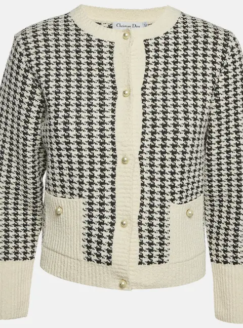 Christian Dior Black/White Houndstooth Knit Top and Cardigan Set M