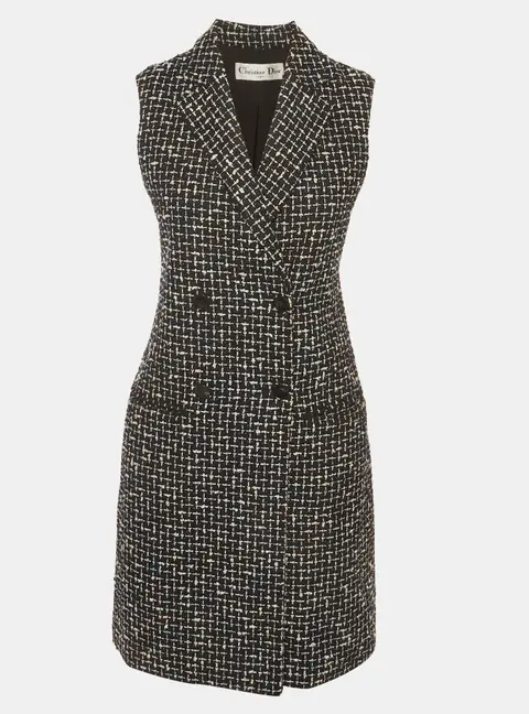 Christian Dior Black Tweed Double Breasted Sleeveless Dress S