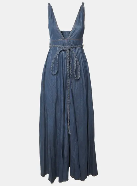 Christian Dior Blue Coated Denim Robe Maxi Dress M