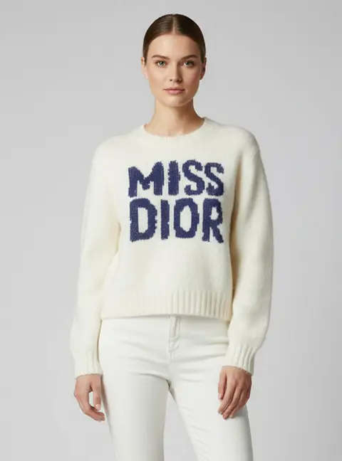 Christian Dior Off White "Miss Dior" Intarsia Knit Crewneck Jumper M
