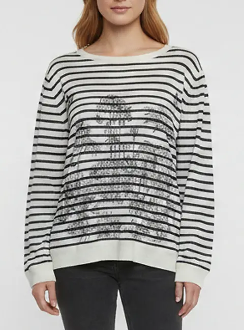 Christian Dior White/Navy Stripe "Toile de Jouy Palms" Dioriviera Sweater L