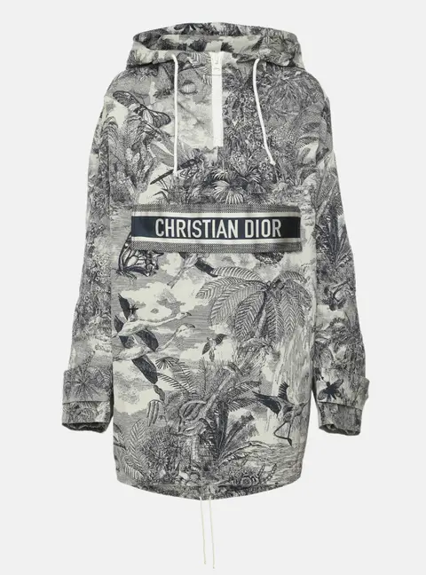 Dior White/Nay Technical Taffeta Toile de Jouy Tropicalia Hooded Anorak Jacket