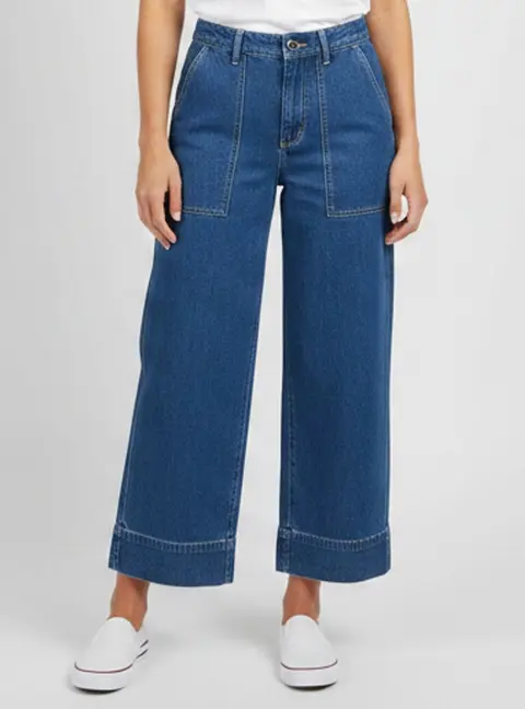 Christian Dior Blue Gabardine Wide Leg Pants L