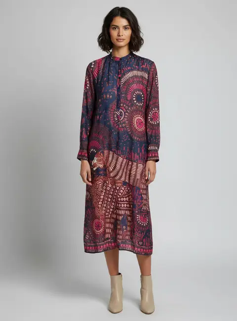 Christian Dior Navy Blue Kaleidoscope Print Muslin Sheer Midi Dress M
