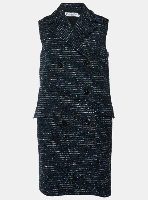 Christian Dior Black/Blue Tweed Double Breasted Vest Coat M