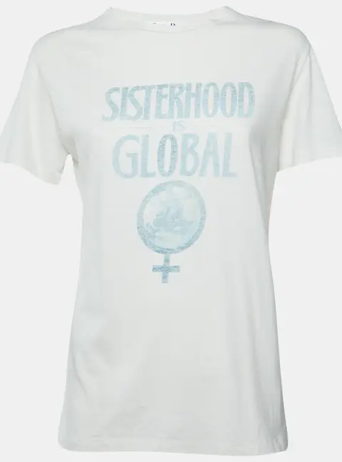 Christian Dior White Slogan Print Linen Blend Crewneck T-Shirt S