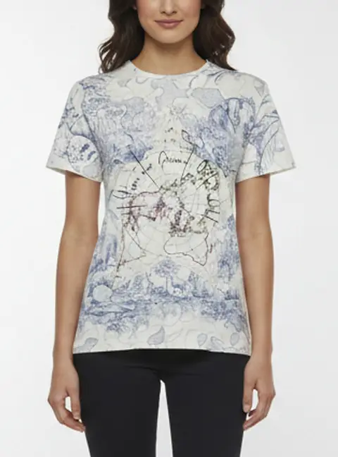 Christian Dior White Around the World Print Jersey T-Shirt S