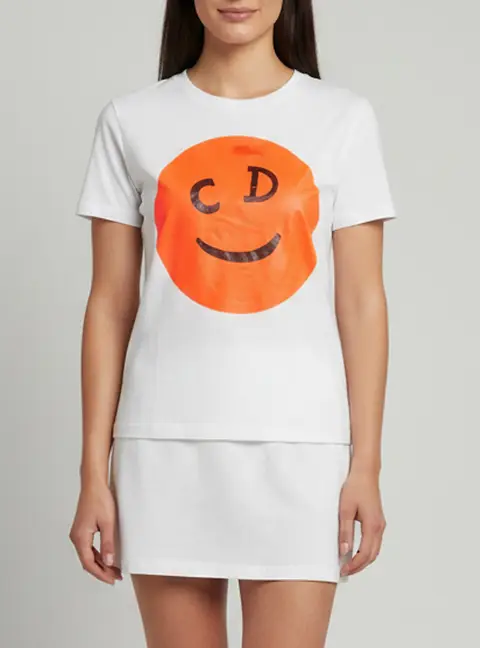 Christian Dior White Printed Jersey Short Sleeve Top L