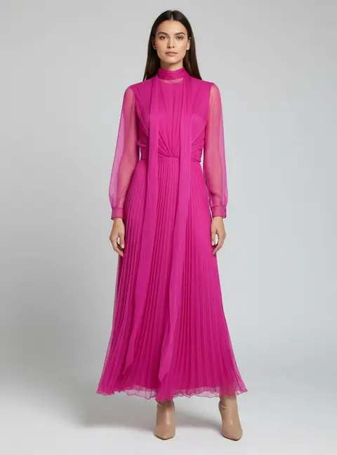 Christian Dior Pink Chiffon Tie Halter Neck Pleated Gown L