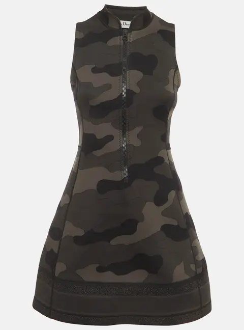 Christian Dior Green Nylon High Neck Mini Dress S
