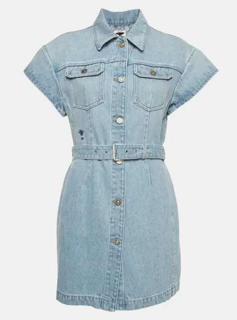 Christian Dior Blue Logo Embroidered Denim Shirt Dress L