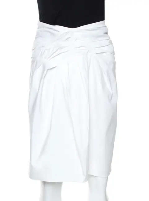Christian Dior Boutique White Cotton Bow Detail Skirt S