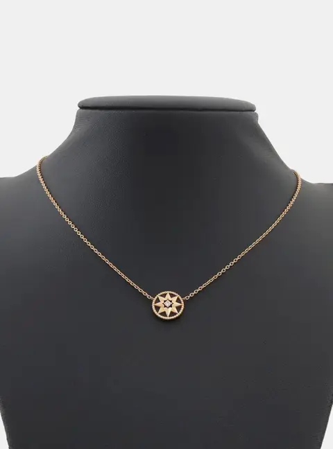 Christian Dior 18k Rose Gold Diamond Onyx Rose de Vent Necklace