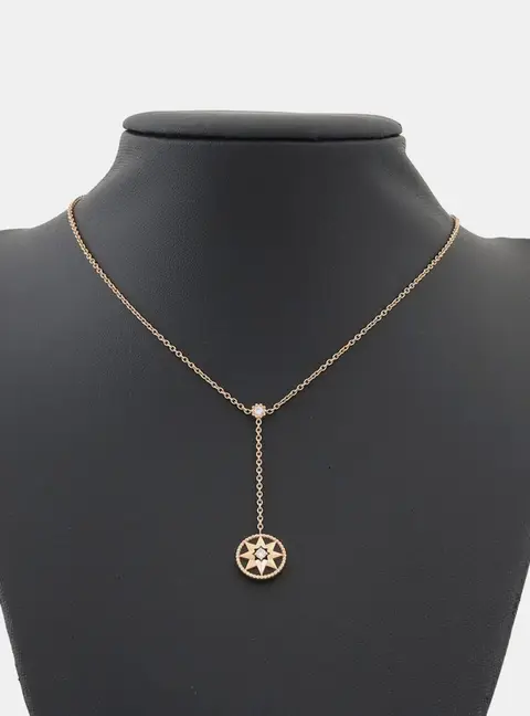 Christian Dior 18k Rose Gold Diamond Onyx Rose de Vent Necklace