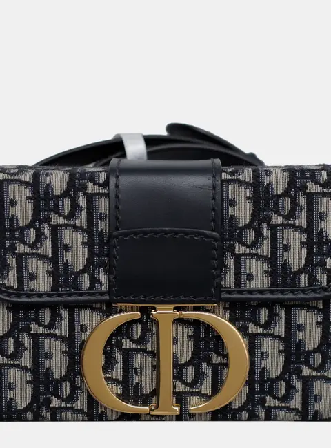 Christian Dior Montaigne Box 30 Navy Blue Oblique Canvas Leather Crossbody Bag