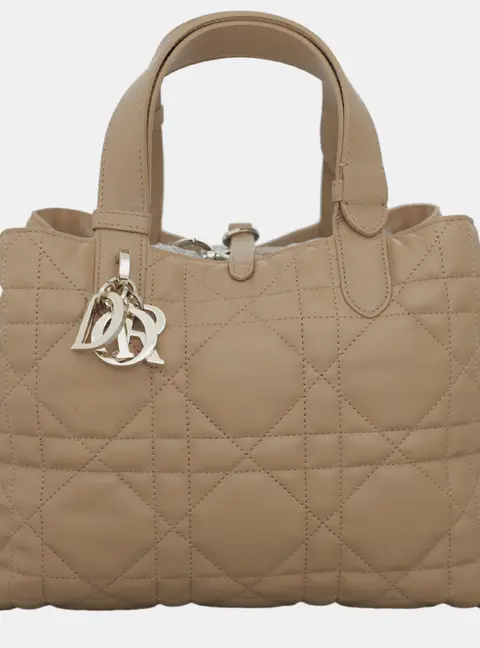 Christian Dior Toujours Medium Beige Quilted Leather Top Handle Bag