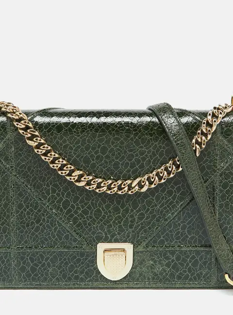 Dior Green Crackle Leather Large Diorama Flap Shoulder Bag