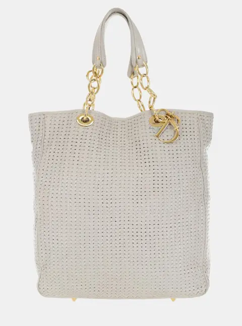 Dior Soft Lady Large White Woven Leather Shopping Tote Bag